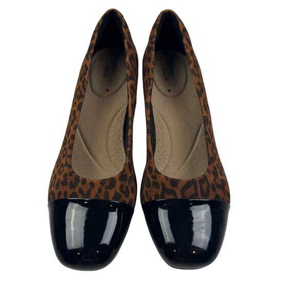 Clarks Marilyn Sara Leather Animal Leopard Print Patent Pumps Women's Size 8.5 - Picture 2 of 9